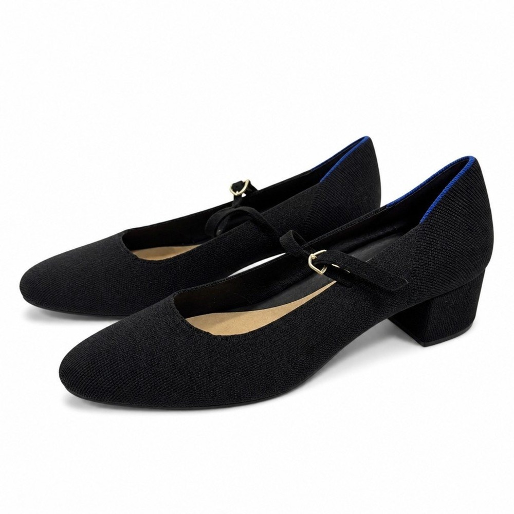 Rothys Womens 13 Black Mary Jane Block Heel Shoes Washable Sustainable Preppy